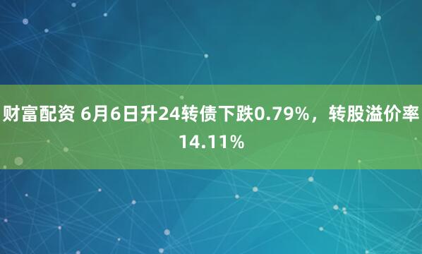 财富配资 6月6日升24转债下跌0.79%，转股溢价率14.11%